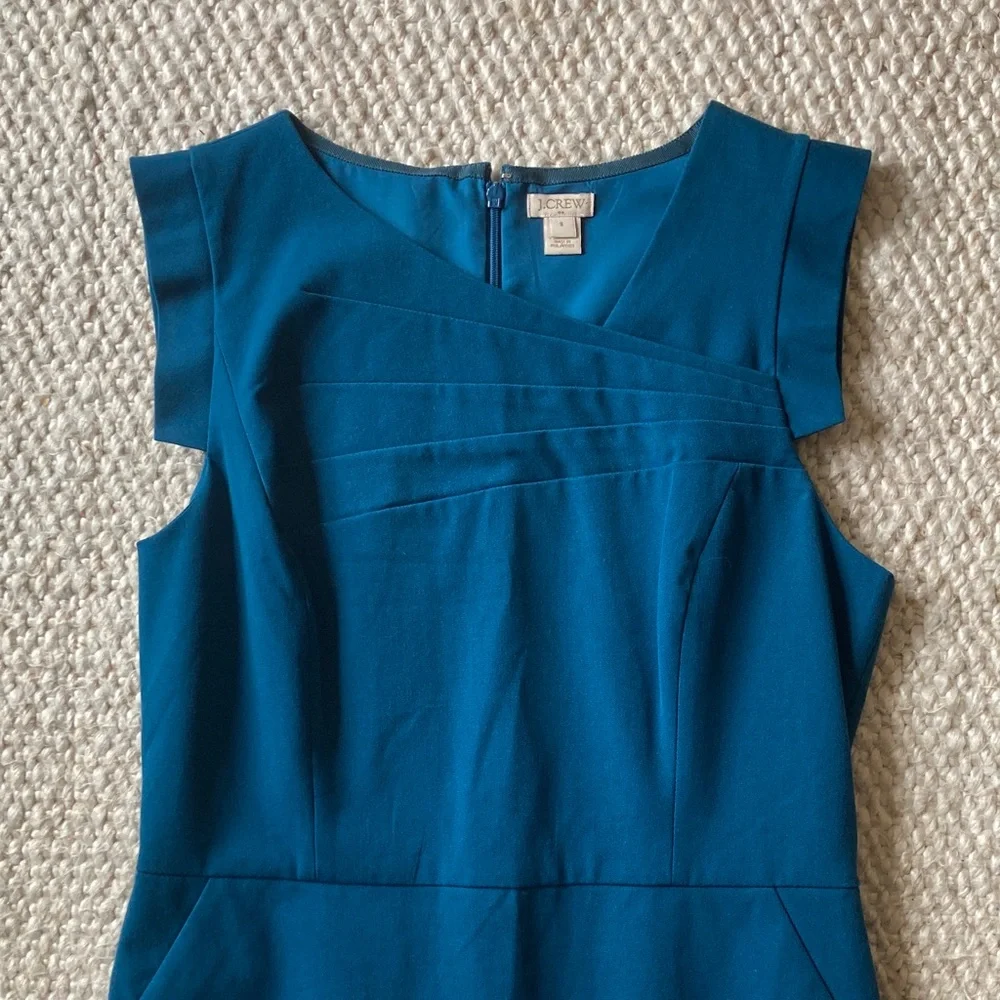 NWOT J. Crew Sleeveless Teal-Blue Sheath Dress - Picture 2 of 9